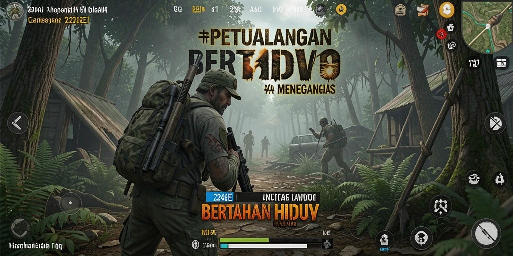 Antarmuka menarik game bertahan hidup 234E dengan berbagai fitur.
