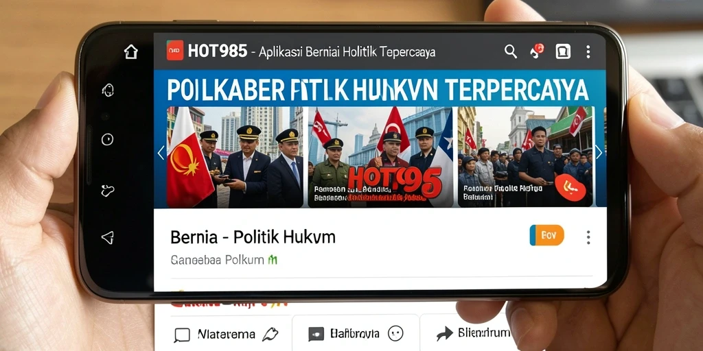 Tampilan antarmuka aplikasi HOT985 dengan fitur berita politik dan hukum.
