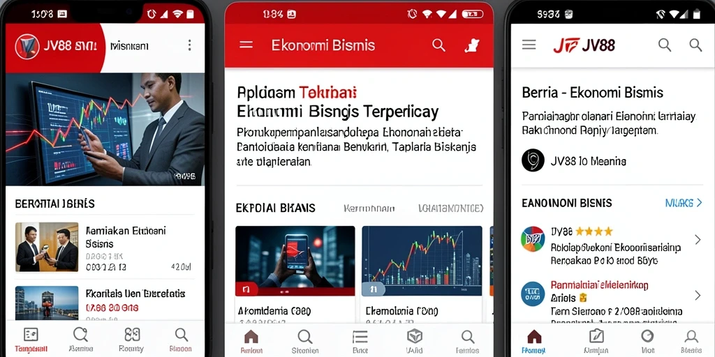 Tampilan antarmuka aplikasi JV88 untuk berita Ekonomi Bisnis.