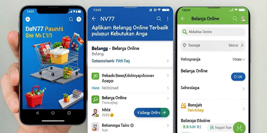 Antarmuka aplikasi NV77 dengan fitur Belanja Online yang lengkap.