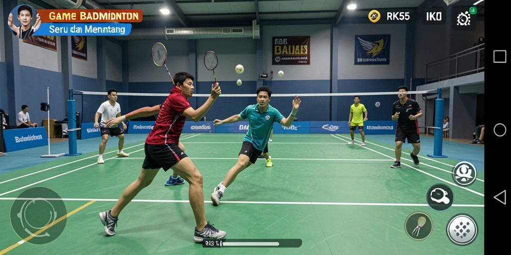 Tampilan antarmuka RK55 saat bermain Badminton yang mendebarkan.