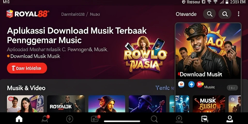 Tampilan antarmuka aplikasi ROYAL88 untuk Download Musik yang menarik.